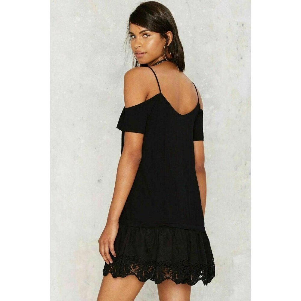 Nasty Gal Very J Jo Cold Shoulder Embroidered Dress Black Size M - Picture 9 of 14